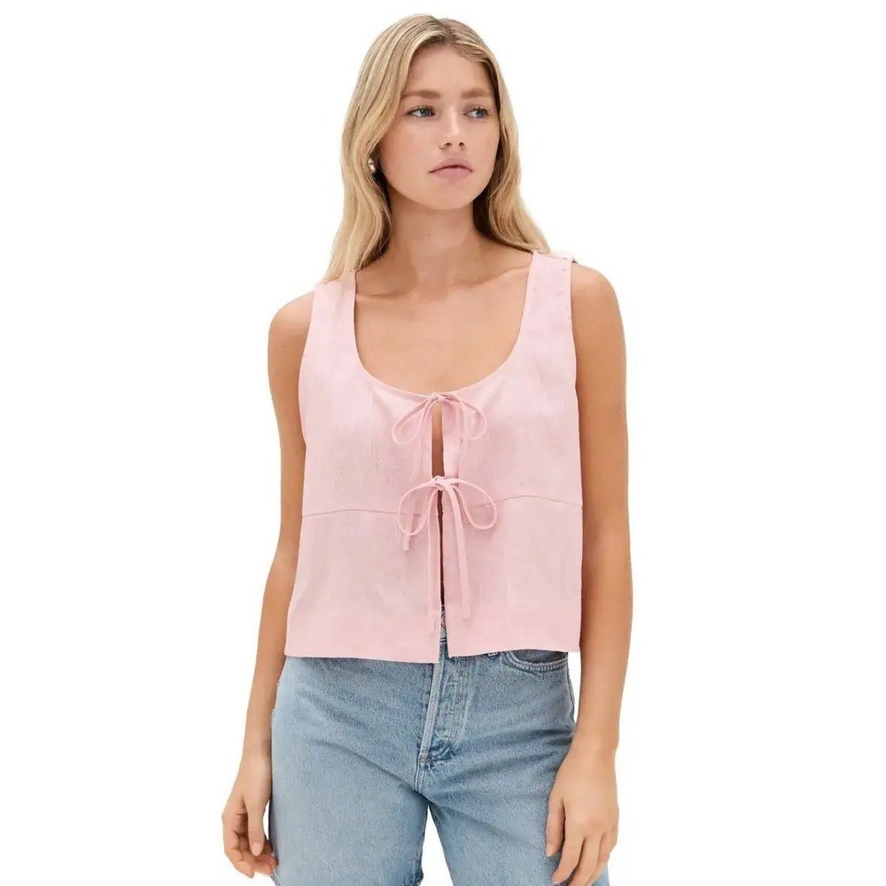 VRG GRL Nessa Linen Tie-Front Smock Top/Tank/Vest - Women's MED Pink *NWT*